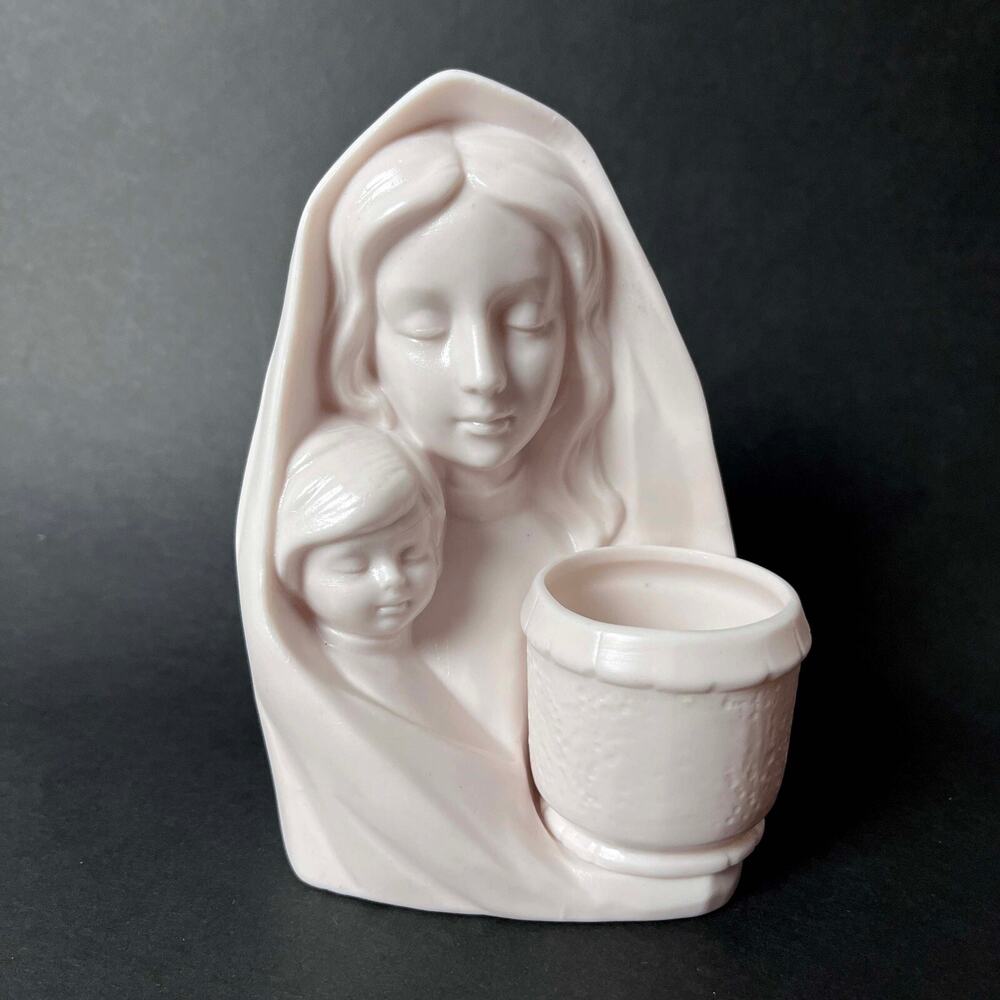 Virgin Mary Jesus Ceramic Votive Succulent Holder Japan White Madonna Vintage